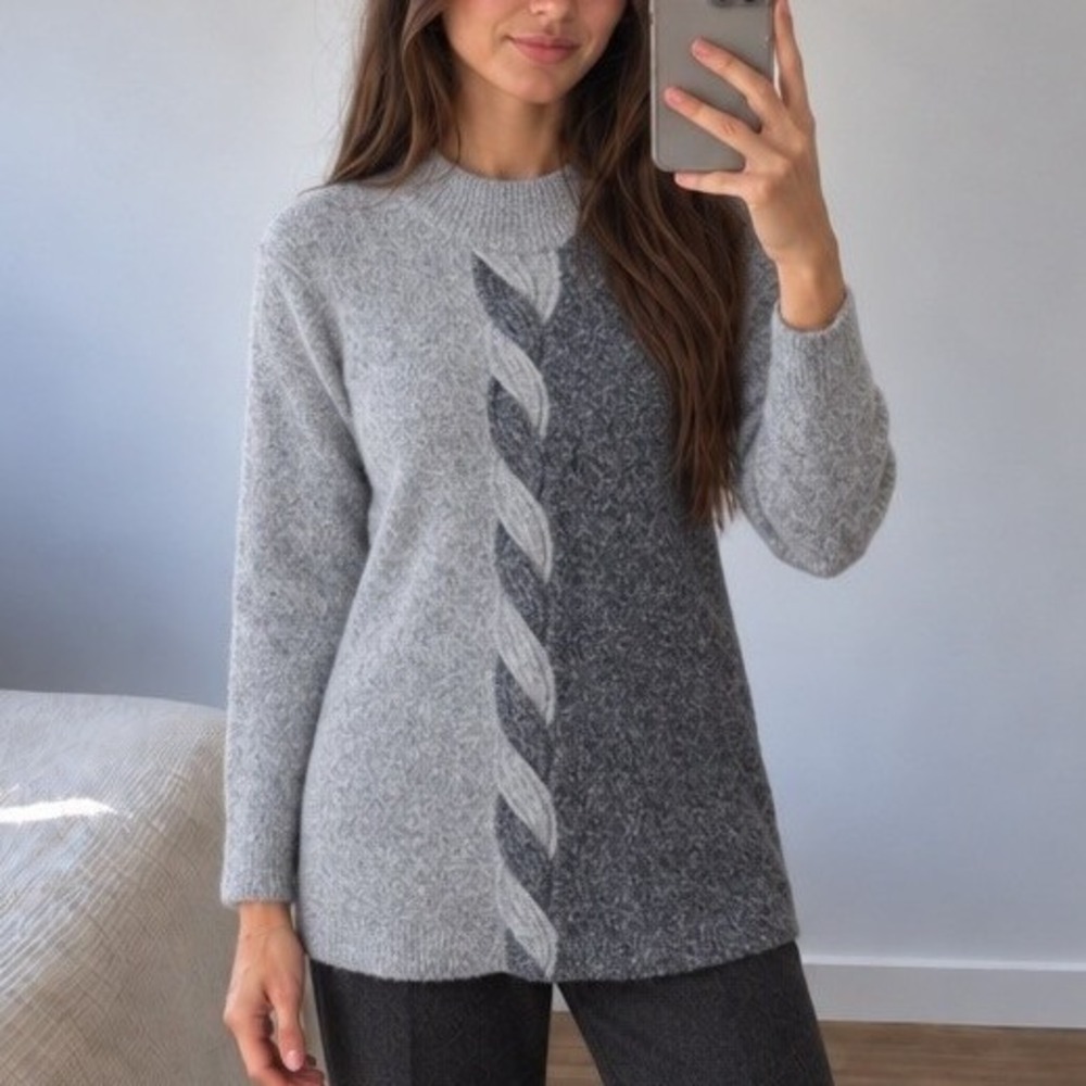 Vintage Dressbarn Womens Angora Silk Blend Sweater S Gray Colorblock Classic